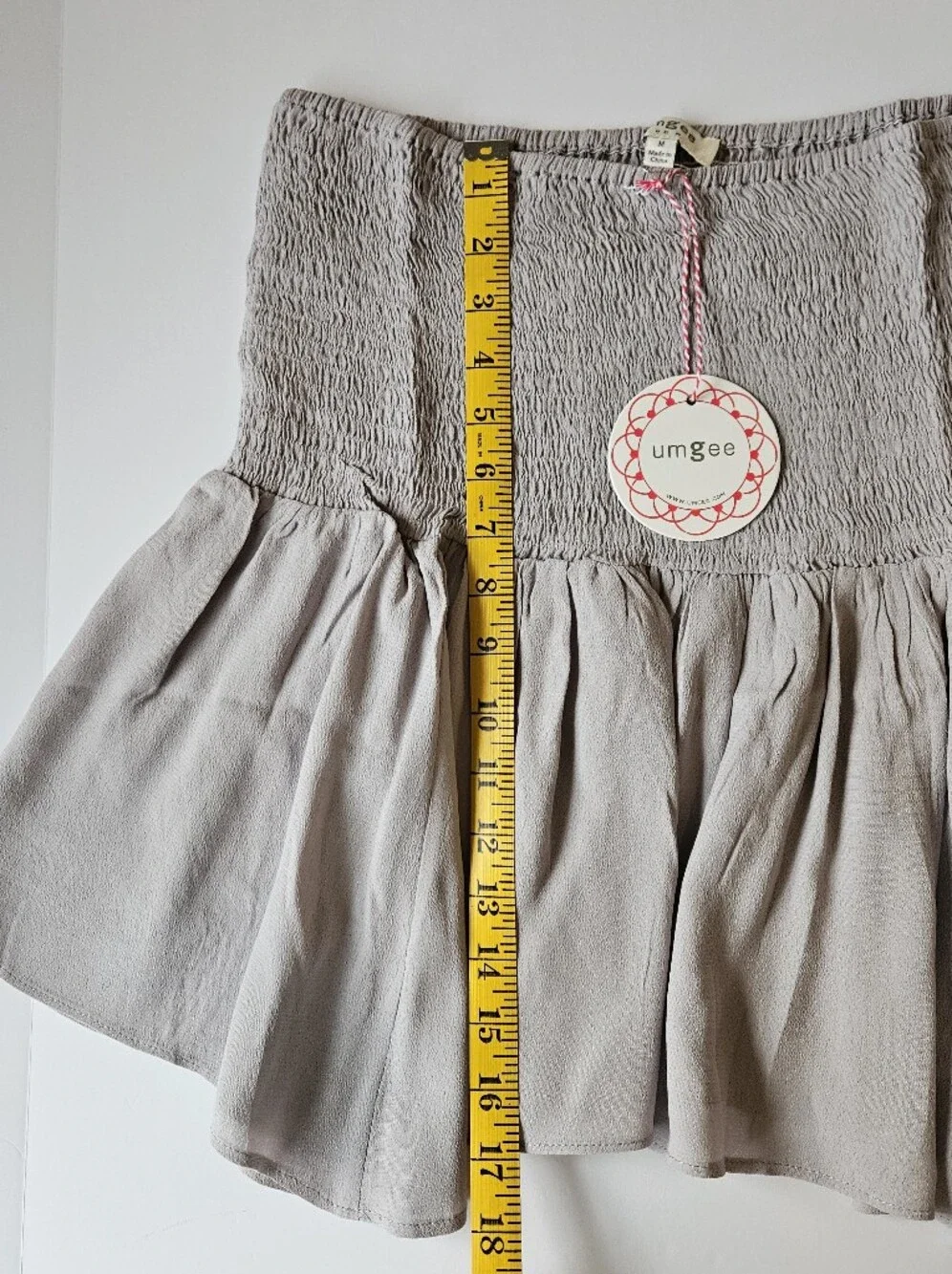 Umgee  Smocked Tiered Mini Skirt Medium Dove 100% Viscose Boho Flowy NWT
